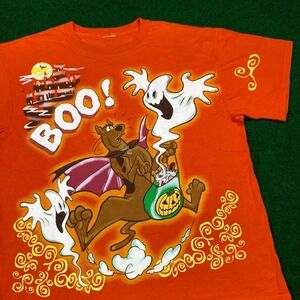 Vintage Scooby Doo Shirt Mens XL Orange Halloween Trick Or Treat Cartoon 90s Tee
